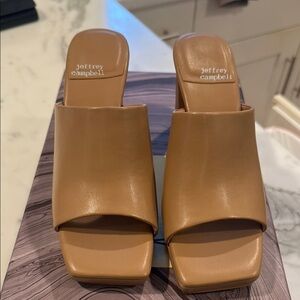 Jeffrey Campbell Tan Mules with Chunky Heel